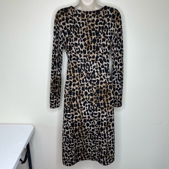 Reborn J Animal Print Front Tie Long Sleeve Scoop V Neck Dress Women Size Small - Picture 5 of 11